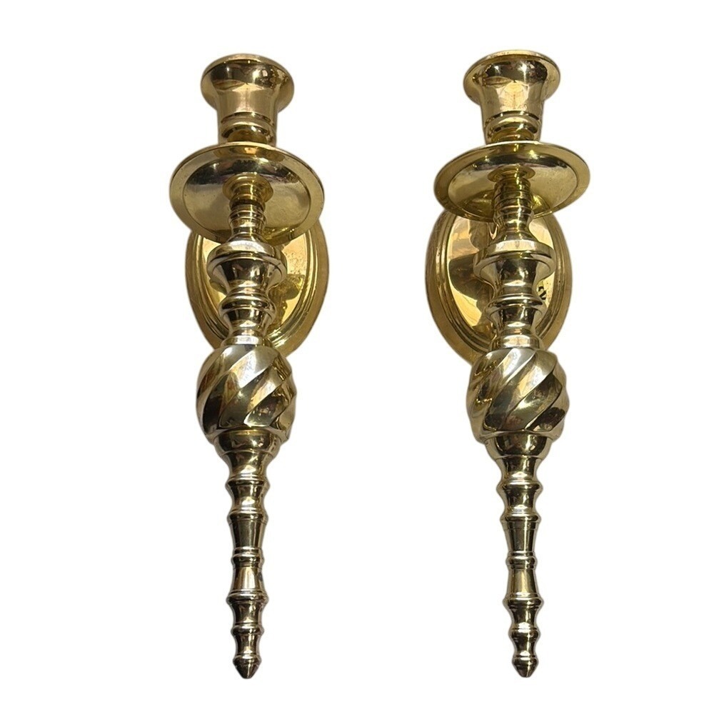Vintage Brass‎ Wall Sconces Candle Holders Pair Ornate Twisted Design